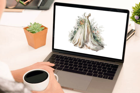 Watercolor Wedding Dress Clipart Bundle Sublimation Regulrcrative 