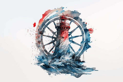 Watercolor Wheel and Lighthouse Clipart Bundle Sublimation Regulrcrative 