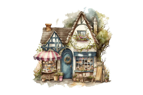 Watercolor Whimsical Village Shop Clipart Bundle Sublimation Regulrcrative 