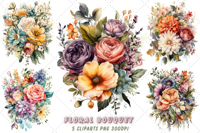Watercolor White Floral Bouquet Clipart Bundle, Sublimation, Floral Bouquet Sublimation FloridPrintables 