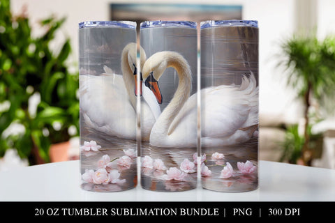 Watercolor White Swans 20 oz Skinny Tumbler Sublimation PNG SVG BijouBay 
