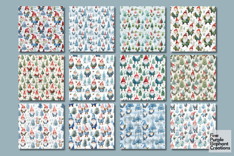 Watercolor Winter Garden Gnomes Digital Pattern Fine Purple Elephant Creations 