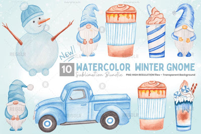 Watercolor Winter Gnome Clipart Bundle Sublimation Regulrcrative 