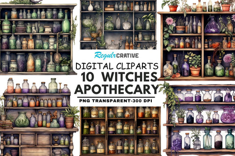 Watercolor Witches Apothecary Cabinet Sublimation Regulrcrative 