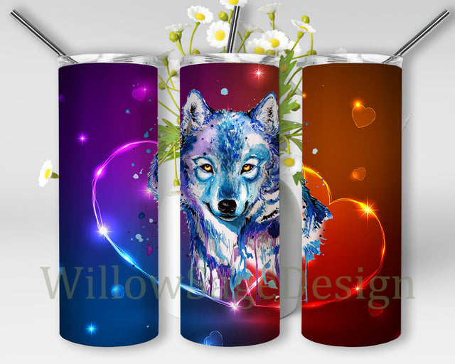 Watercolor Woft Tumbler Png, Woft 20oz Skinny Tumbler, Neon Heart Tumbler Wrap, Wolf Tumbler Template, Wolves Lover Design Png, Instant Download Sublimation WillowSageDesign 