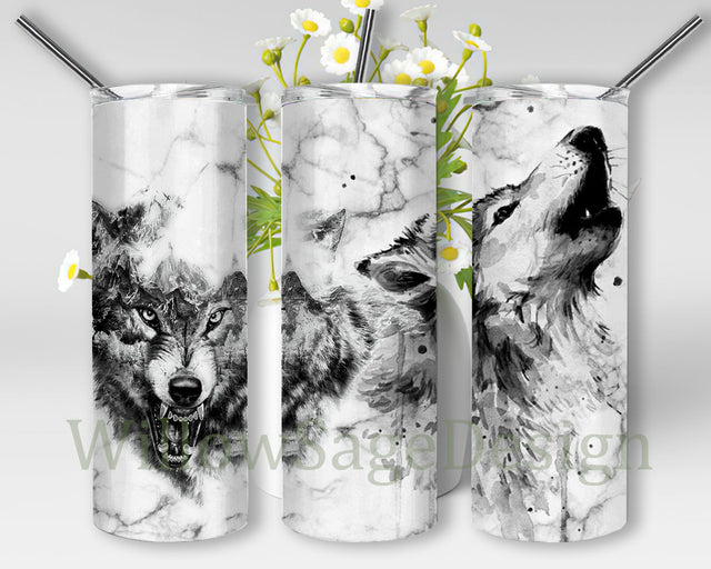 Watercolor Wolf 20oz Skinny Tumbler, Wolf Howling Tumbler Png, Animals Lover Design Tumbler Template, Wolf Sublimation Design, Digital Download Sublimation WillowSageDesign 