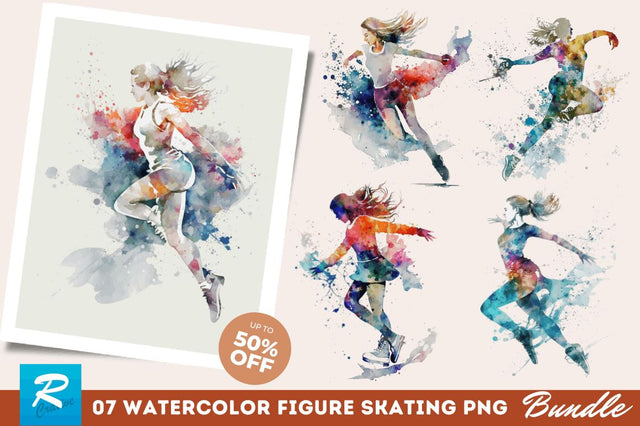 Watercolor Woman Figure Skating Clipart Bundle Sublimation Regulrcrative 