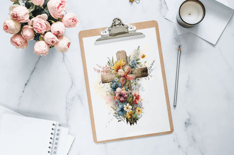 Watercolor Wooden Christian Cross Clipart Bundle Sublimation Regulrcrative 