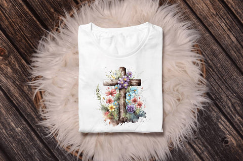 Watercolor Wooden Christian Cross Clipart Bundle Sublimation Regulrcrative 