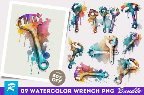 Watercolor Wrench Clipart Bundle Sublimation Regulrcrative 