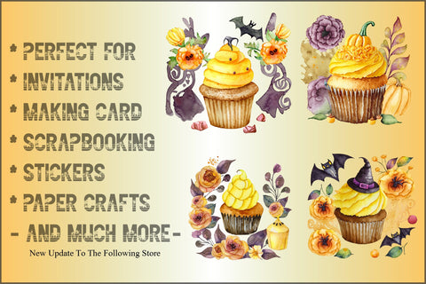 Watercolor Yellow Cupcake and Halloween Clipart Sublimation Creativeart88 