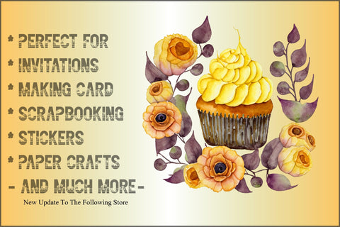 Watercolor Yellow Cupcake and Halloween Clipart Sublimation Creativeart88 
