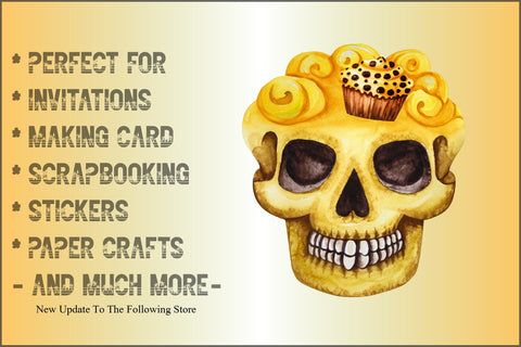 Watercolor Yellow Cupcake and Halloween Clipart Sublimation Creativeart88 