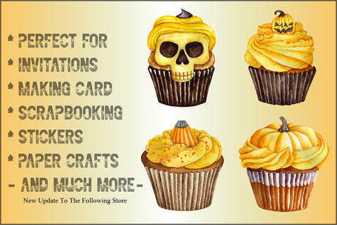 Watercolor Yellow Cupcake and Halloween Clipart Sublimation Creativeart88 