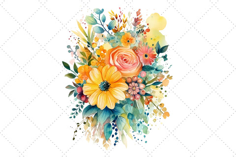 Watercolor Yellow Floral Bouquet Clipart Bundle, Sublimation, Yellow Floral Bouquet Sublimation FloridPrintables 