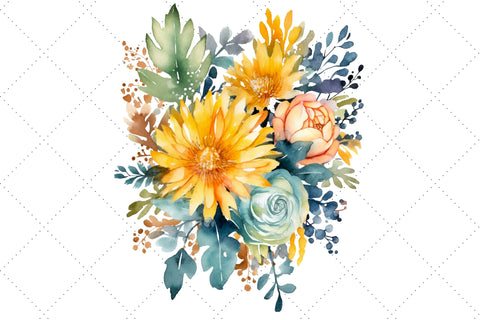Watercolor Yellow Floral Bouquet Clipart Bundle, Sublimation, Yellow Floral Bouquet Sublimation FloridPrintables 