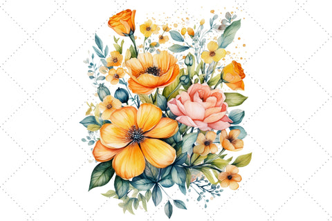Watercolor Yellow Floral Bouquet Clipart Bundle, Sublimation, Yellow Floral Bouquet Sublimation FloridPrintables 