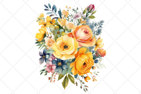 Watercolor Yellow Floral Bouquet Clipart Bundle, Sublimation, Yellow Floral Bouquet Sublimation FloridPrintables 