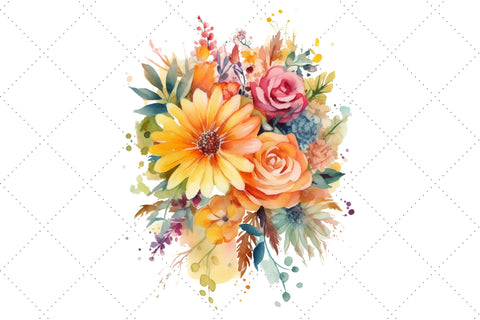 Watercolor Yellow Floral Bouquet Clipart Bundle, Sublimation, Yellow Floral Bouquet Sublimation FloridPrintables 