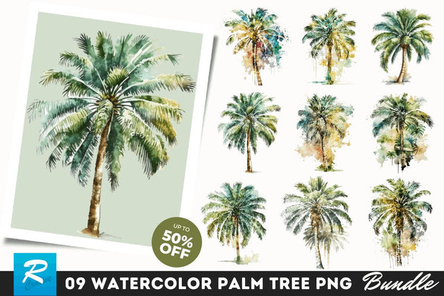 Watercolor Zipper image Palm Tree Clipart Bundle Sublimation Regulrcrative 