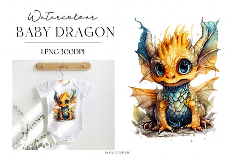 Watercolour Baby Dragon Sublimation PNG Design Sublimation SVG Cut Studio 