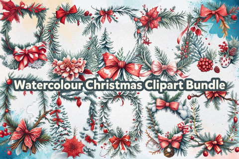 Watercolour Christmas Clipart Bundle Sublimation Rupkotha 