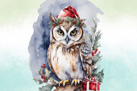 Watercolour Christmas Owl Illustration Sublimation Rupkotha 