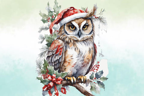 Watercolour Christmas Owl Illustration Sublimation Rupkotha 