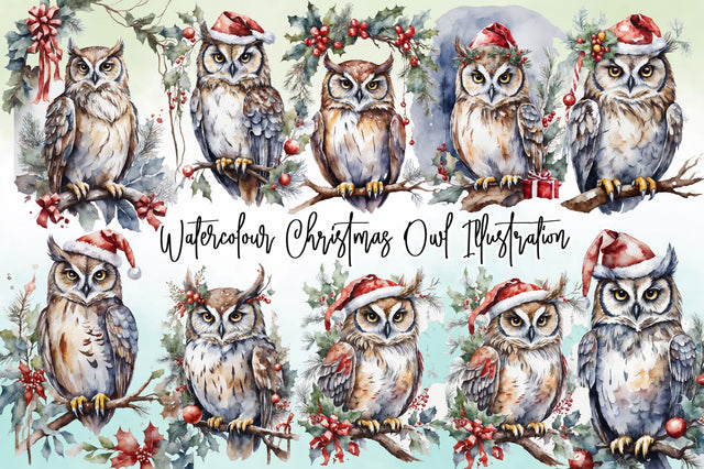 Watercolour Christmas Owl Illustration Sublimation Rupkotha 
