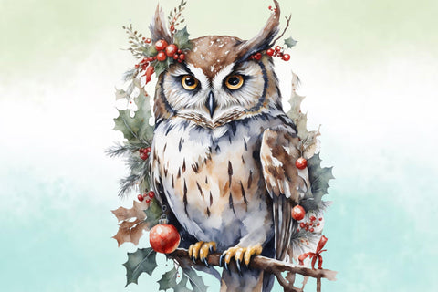 Watercolour Christmas Owl Illustration Sublimation Rupkotha 