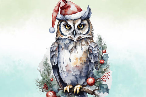 Watercolour Christmas Owl Illustration Sublimation Rupkotha 