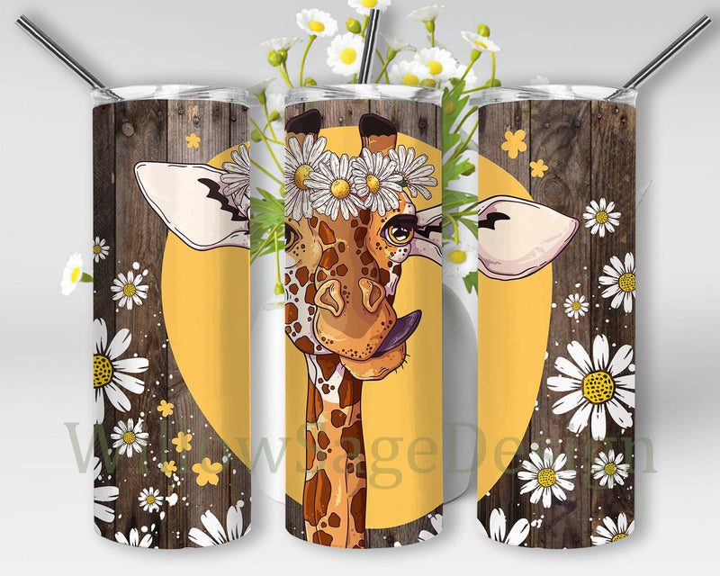 Watercolour Cute Giraffe 20oz Skinny Tumbler Sublimation Wrap, Giraffe Spirit Animal, Giraffe Gift, Floral Giraffe Tumbler Png Sublimation WillowSageDesign 