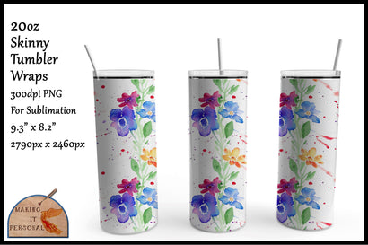 Watercolour Flower Trellis - 20oz Skinny Tumbler Wrap Sublimation Making it Personal 