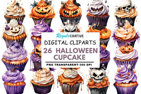 Watercolour Halloween Cupcake Clipart Sublimation Regulrcrative 