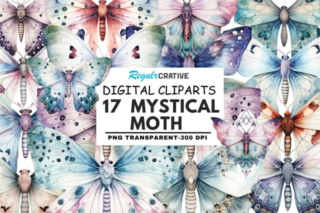 Watercolour Mystical Moth clipart Sublimation Regulrcrative 