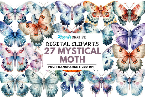 Watercolour Mystical Moth clipart Sublimation Regulrcrative 