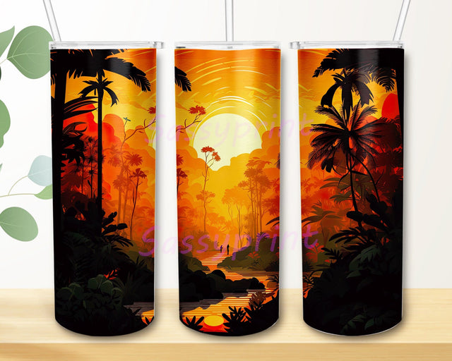 Waterfall Forest Landscape 20oz Skinny Tumbler Png, Forest Waterfall Tumbler, Forest Leaf Tumbler, Waterfall In The Forest Nature Tumbler, Neon Sunset Forest And River Sublimation sassyprint 