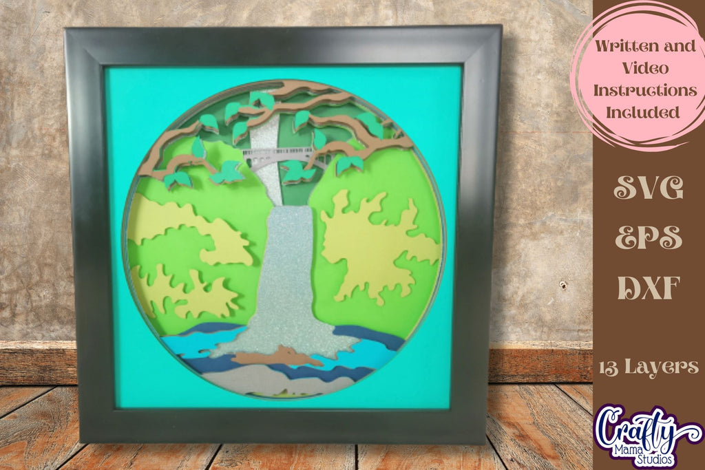 Waterfall Svg Shadow Box, 3D Layered Hiking Adventure File - So Fontsy