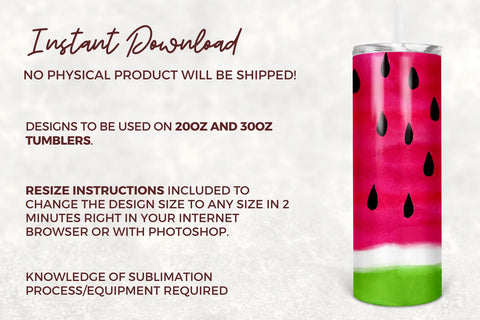 Watermelon 20oz Skinny Tumbler Sublimation, Watercolor Summer Tumbler Wrap for Straight/Tapered - PNG Digital Download Sublimation TumblersByPhill 