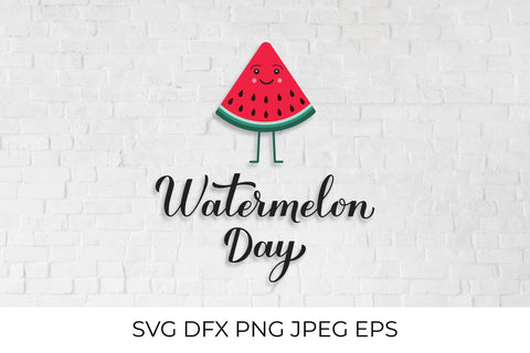 Watermelon Day calligraphy hand lettering and cute cartoon slice SVG LaBelezoka 