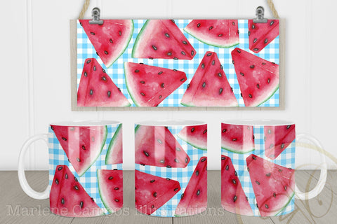 Watermelon Design Sublimation for Mugs / Blue Gingham Sublimation Marlene Campos 