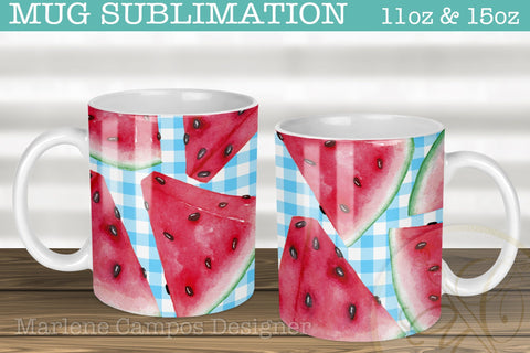Watermelon Design Sublimation for Mugs / Blue Gingham Sublimation Marlene Campos 