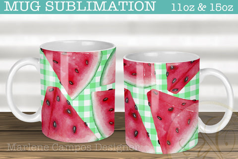 Watermelon Design Sublimation for Mugs / Green Gingham Sublimation Marlene Campos 