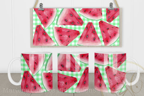 Watermelon Design Sublimation for Mugs / Green Gingham Sublimation Marlene Campos 