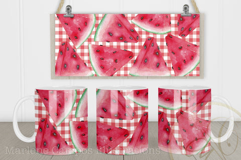 Watermelon Design Sublimation for Mugs / Red Gingham Sublimation Marlene Campos 