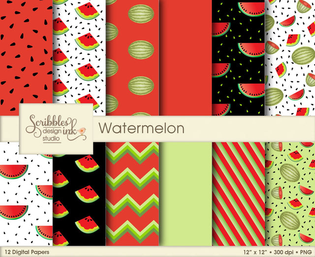 Watermelon Digital Patterns/Paper Pack Scribbles ink 