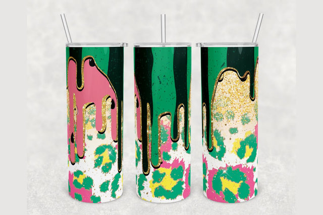 Watermelon Drip Leopard Glitter Tumbler sublimation design 20 oz skinny tumbler wrap Sublimation BambinaCreations 