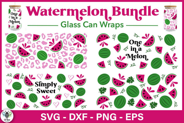 Watermelon Glass Can Wrap Bundle | Summer Glass SVG Wrap SVG B Renee Design 