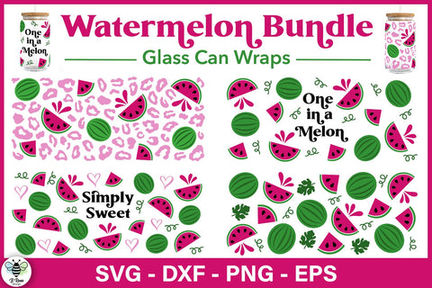 Watermelon Glass Can Wrap Bundle | Summer Glass SVG Wrap SVG B Renee Design 