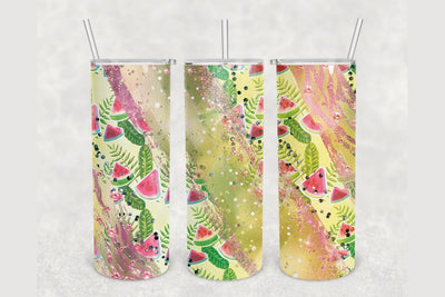 Watermelon Glitter Brush Tumbler sublimation design 20 oz skinny tumbler wrap Sublimation BambinaCreations 